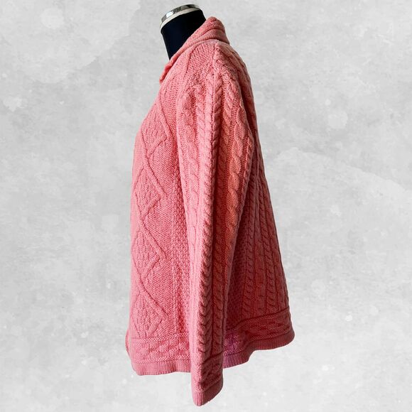 Aran Crafts Irish Merino Wool Coral Pink Collared Zip Cardigan Sweater-Women's M - Picture 5 of 8